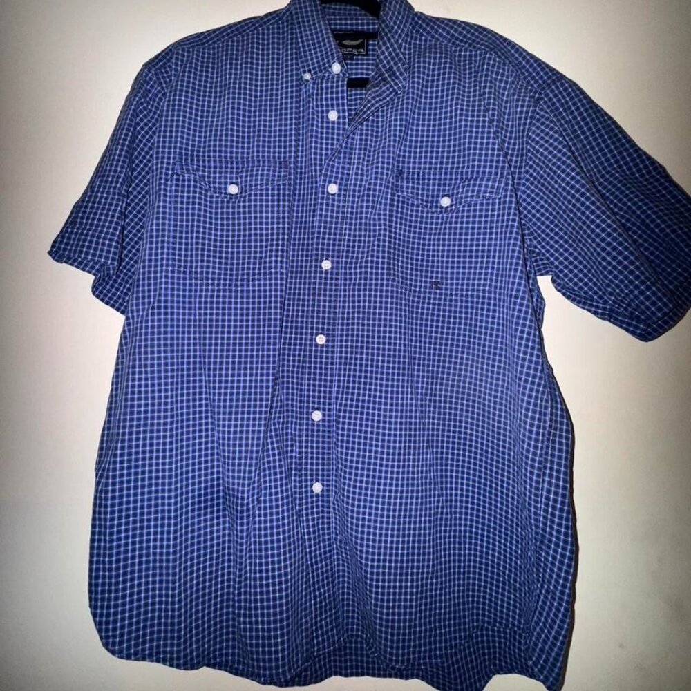 Roper Brand men’s Blue and White Check Button up shirt